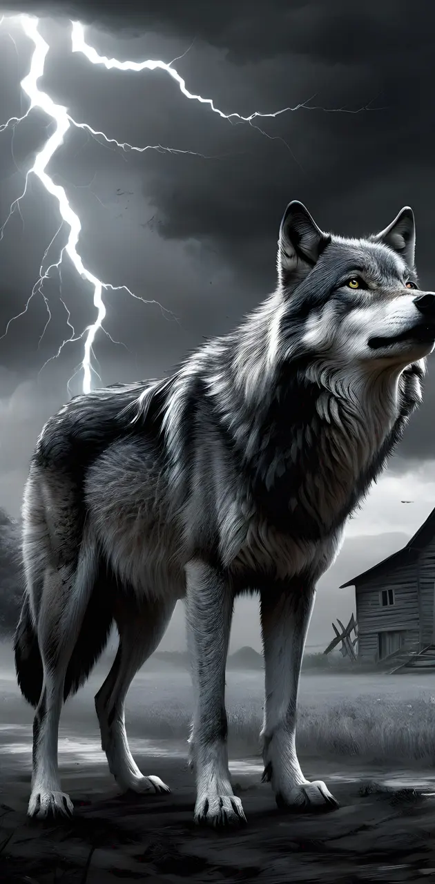 wolf in a storm