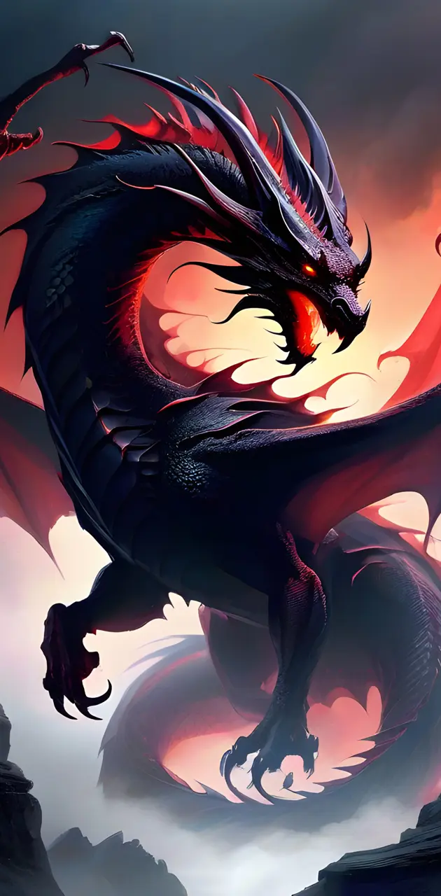 a red dragon with a black tail