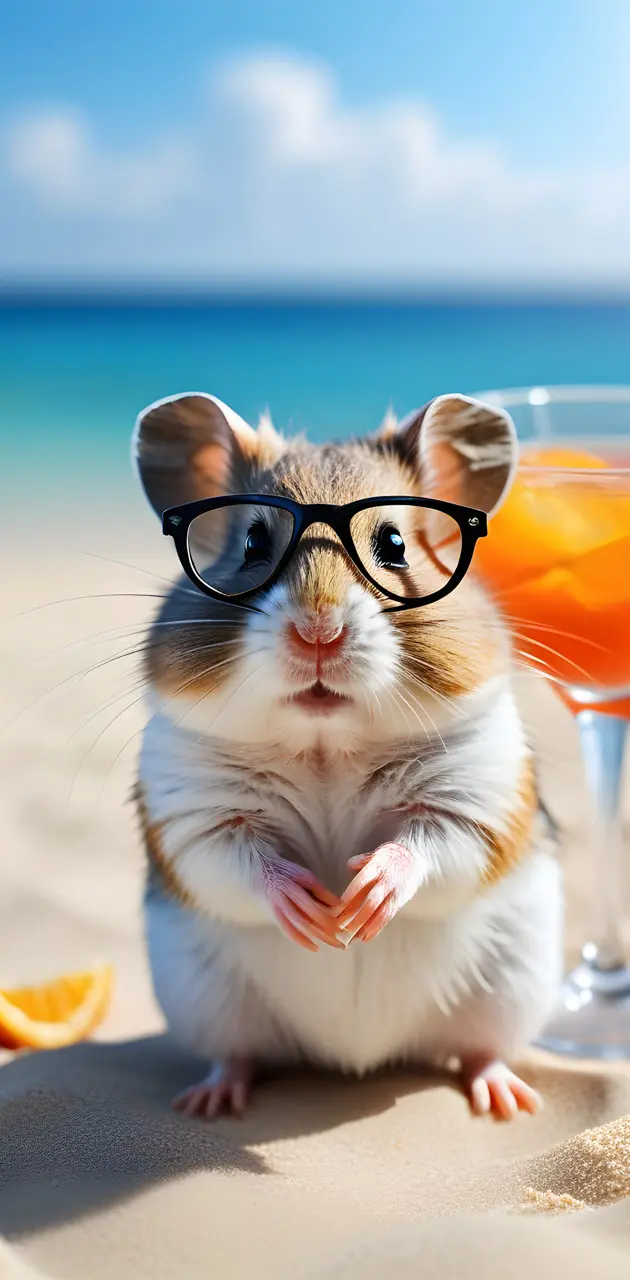 a hamster wearing glasses and holding a glass of wine