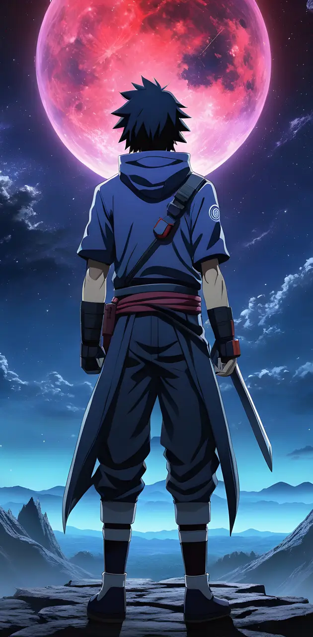 Sasuke Uchiha looking at a blood moon