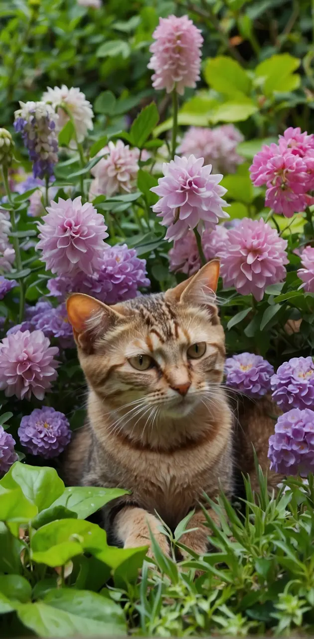Cat with flower Nice beutifull wallper