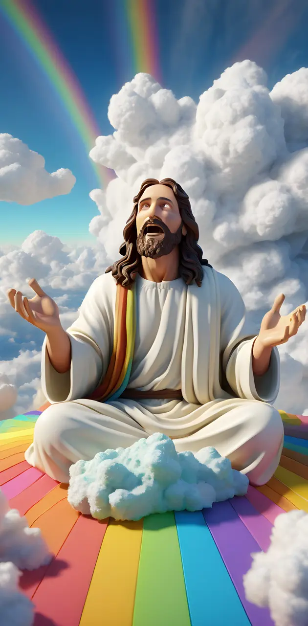jesus god under drugs on a rainbow