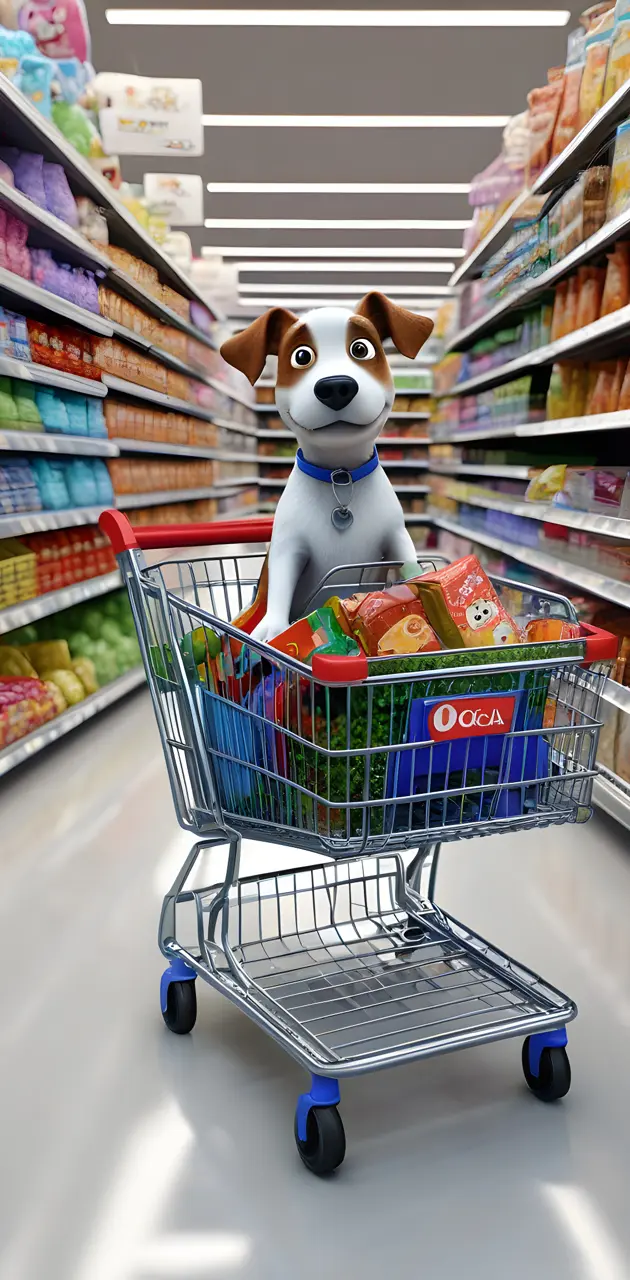 a dog in a grocery store