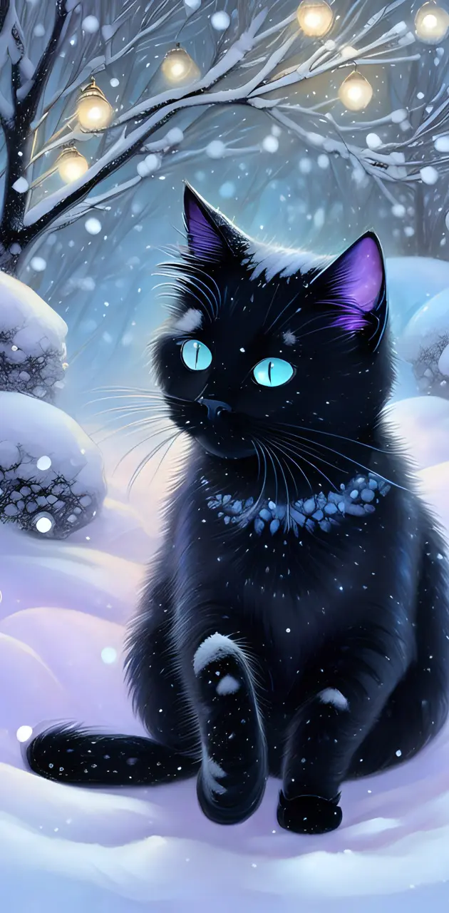 Black cat in snow