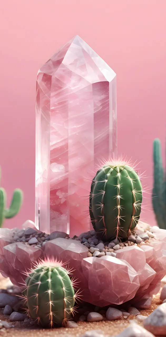 rose quartz with cacti