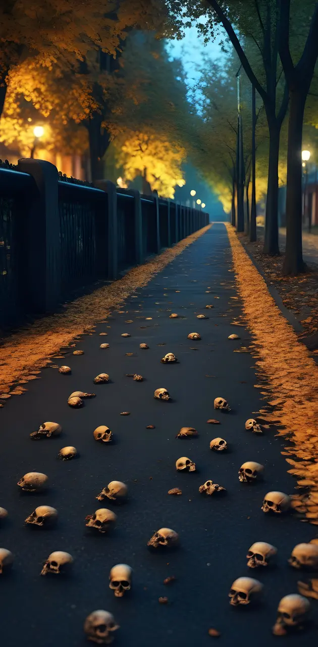a path with leaves on the ground