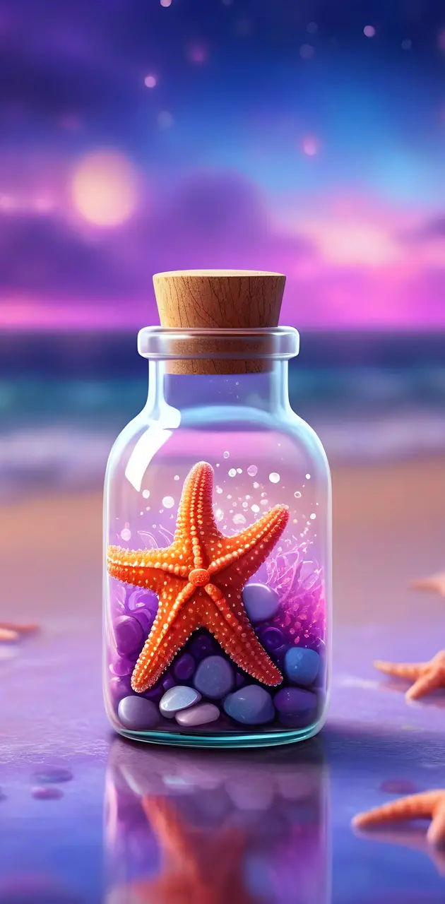 a bottle of water with a starfish in it