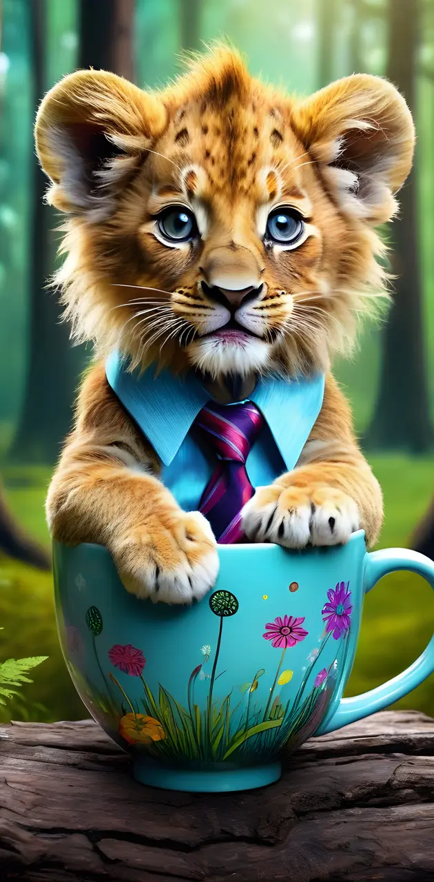 a lion cub in a tea cup