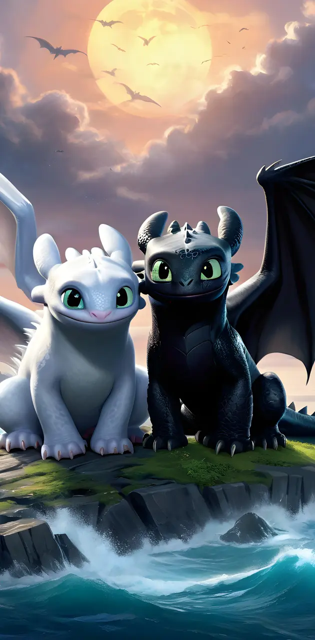 toothless and Light fury