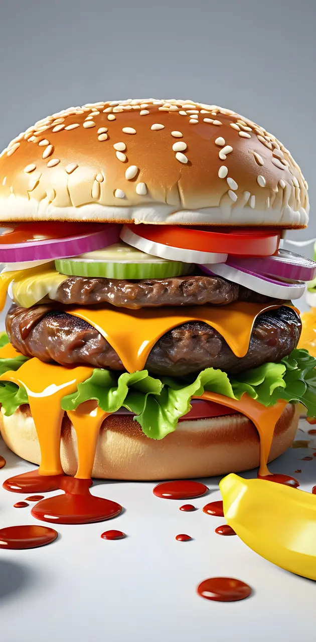 a hamburger with cheese and lettuce