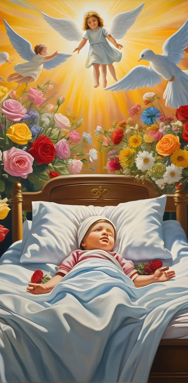 a child lying in a bed