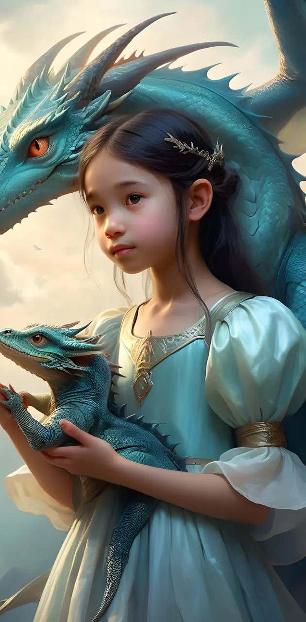 Young princess with her pet dragons