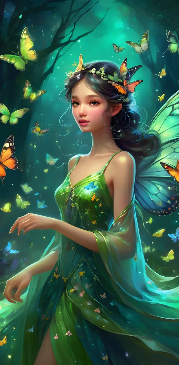 Green butterfly fairy
