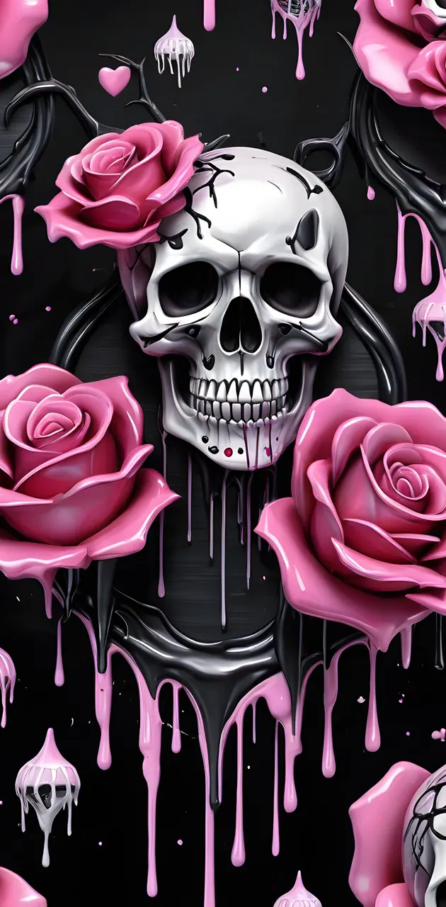 skull with pink roses