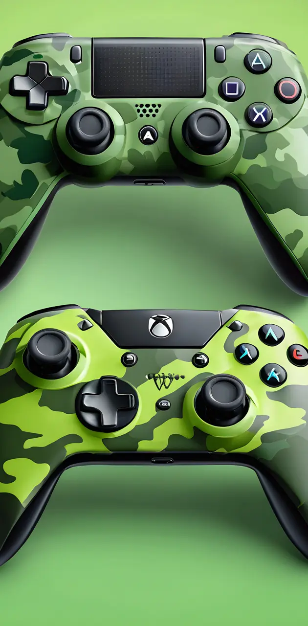 Duel green camo gaming controllers
