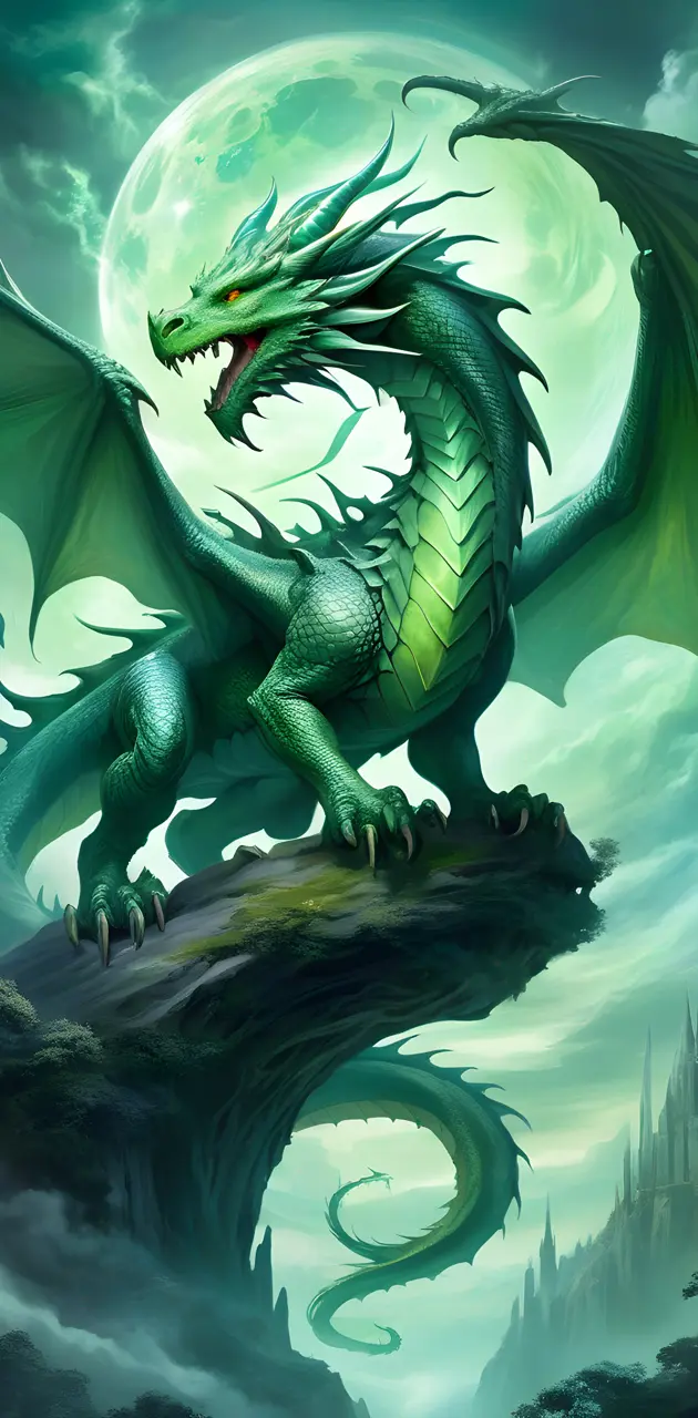 beautiful green Mountain Dragon Perched