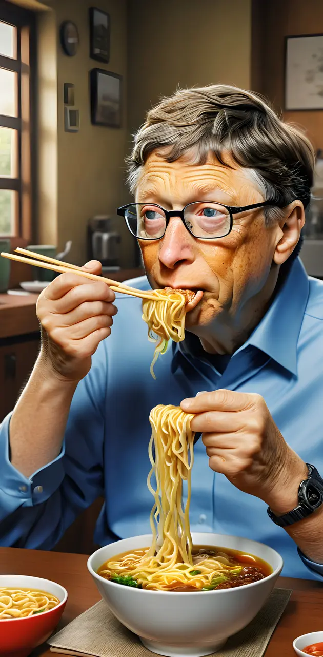 Bill Gates eating Ramen