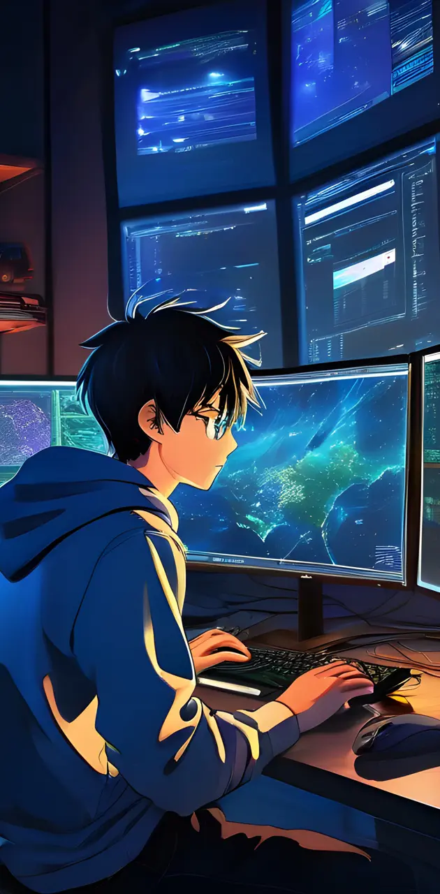 A boy using a computer