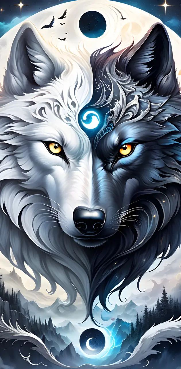 ying yang face wolf