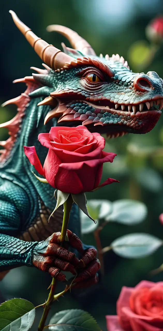 a lizard holding a rose