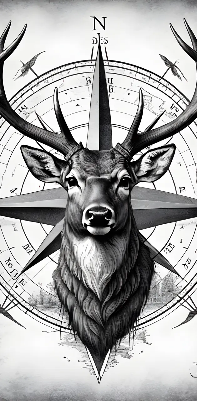 deer compass pencil sketch