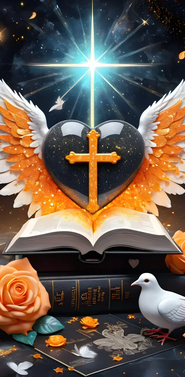 a book with a cross and a bird on it