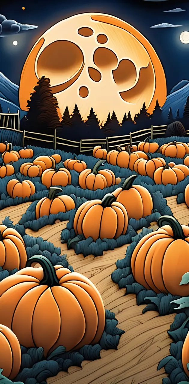 Moonlit pumpkin patch