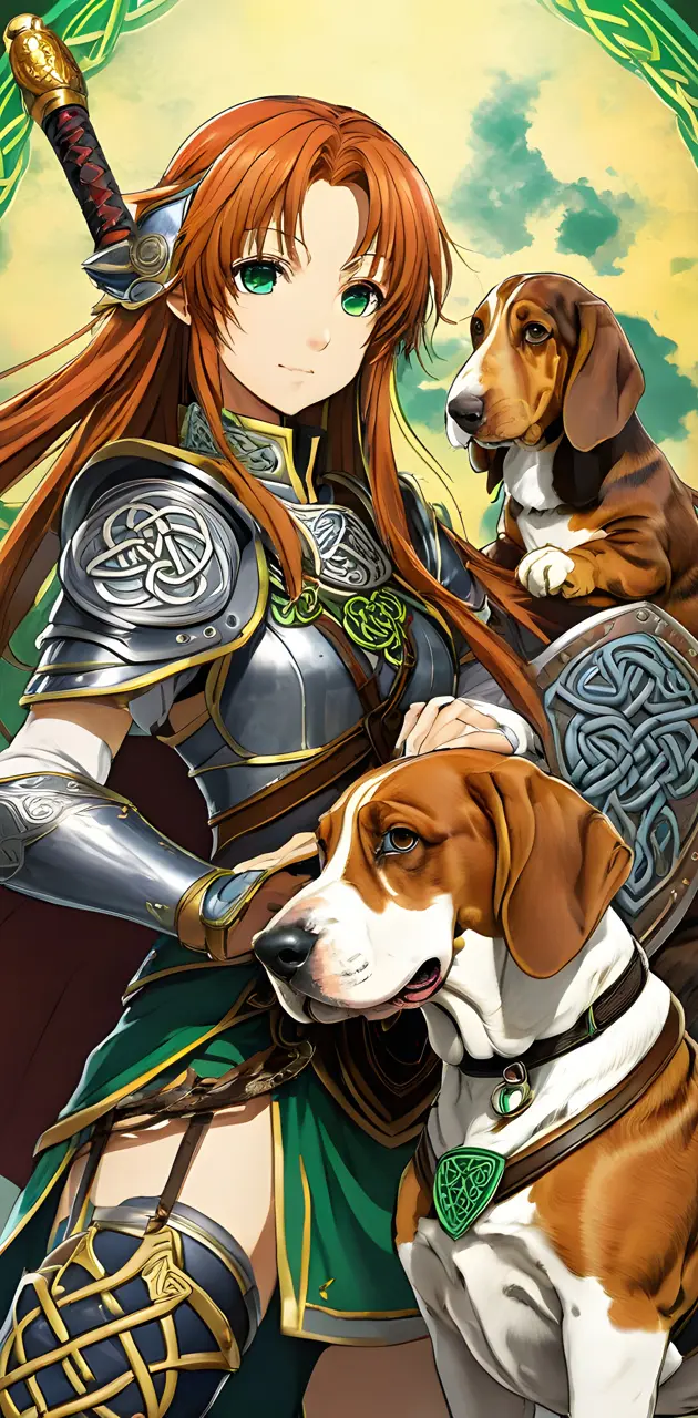 anime warrior and dogs