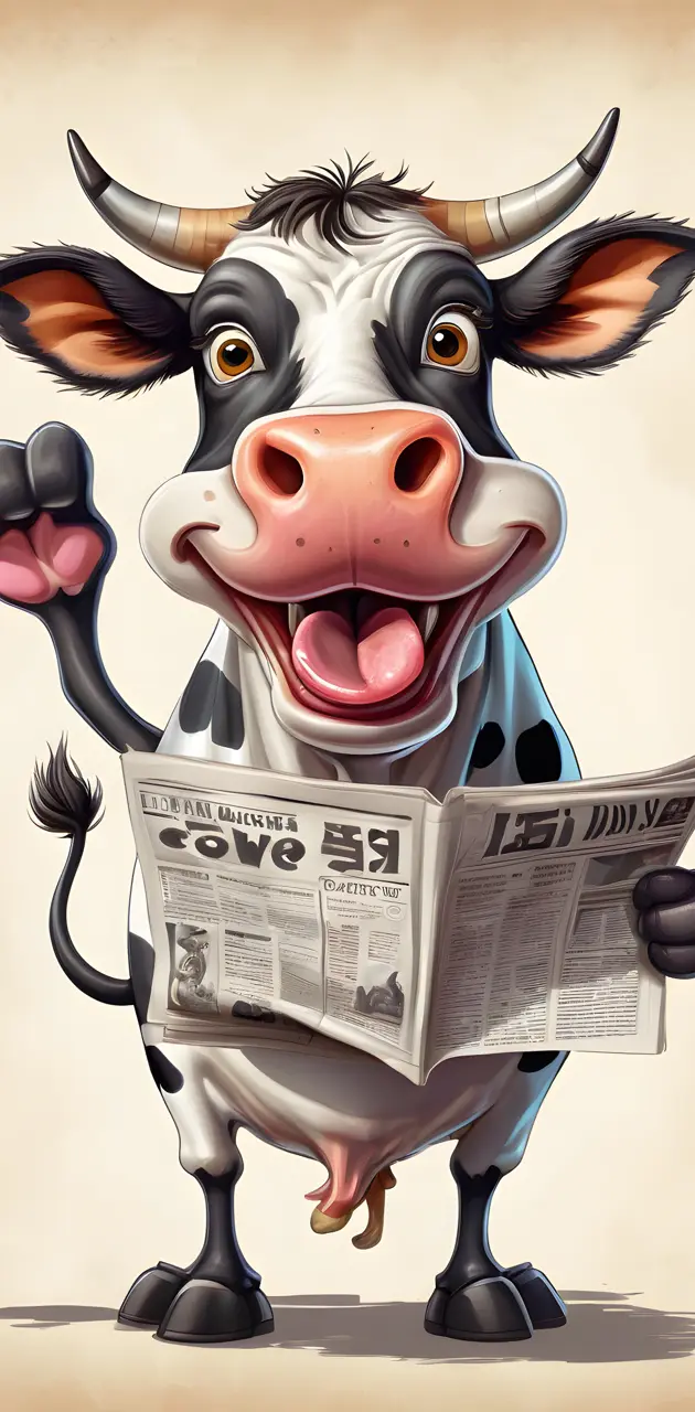 Funny Cow reading a Newspaper