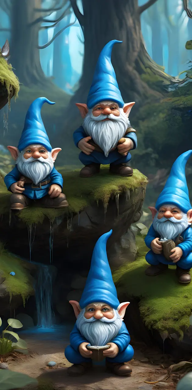 a group of gnomes in a garden