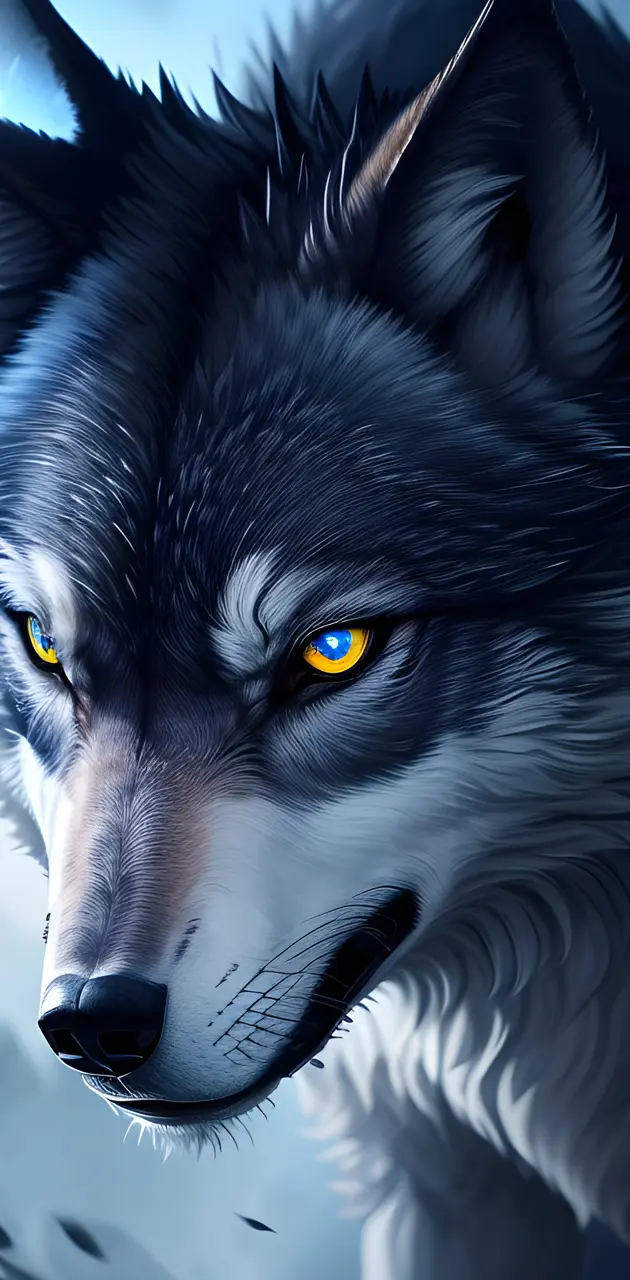 a wolf with yellow eyes