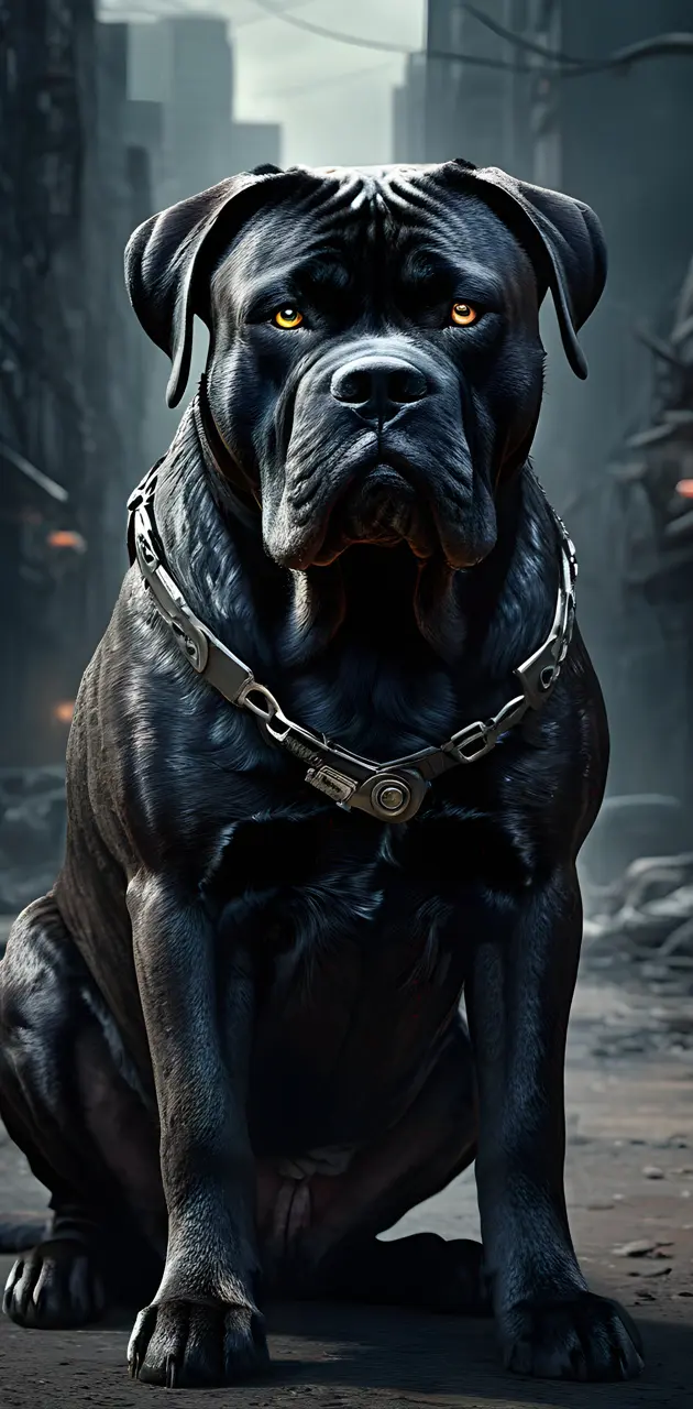 a black dog with a collar