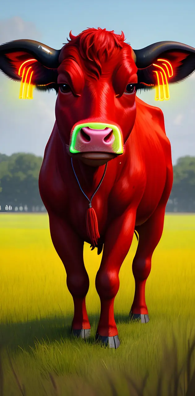 Red cow in field 