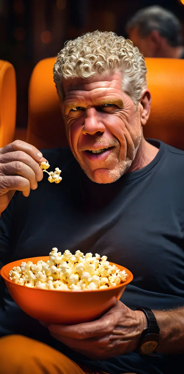 Ron Perlman eating popcorn