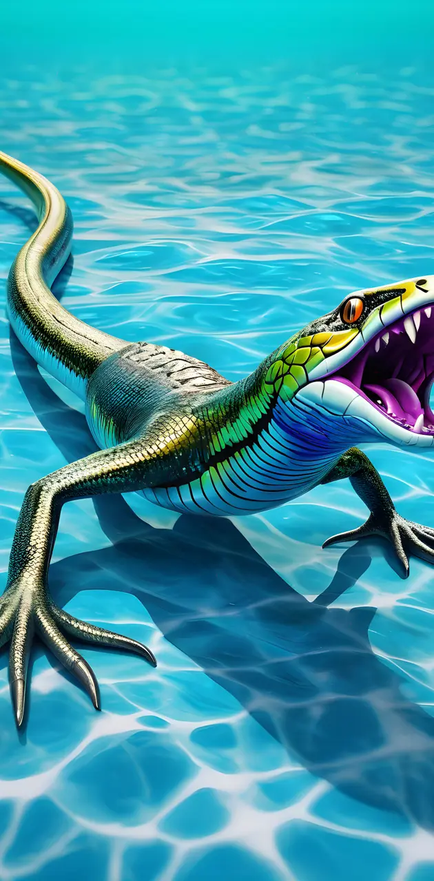 a lizard swimming in water