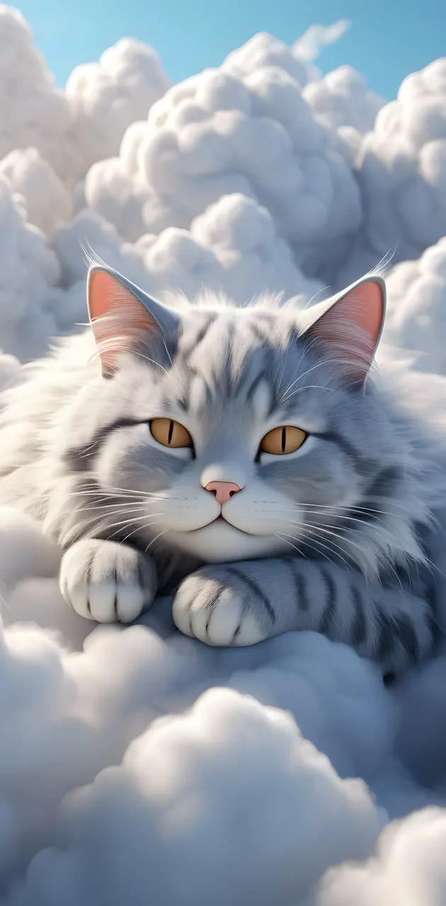 a cat lying on the clouds