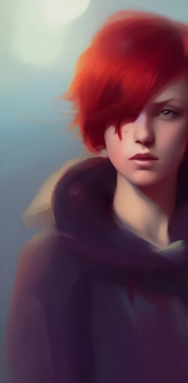 Red hair girl painting