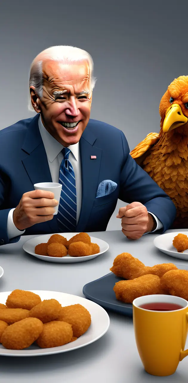 american joe Biden enjoying mc nuggets
