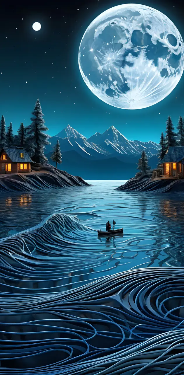 a boat on water with a moon in the background