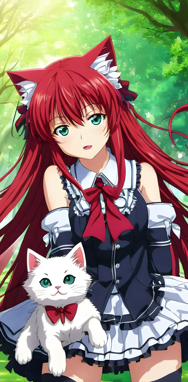 red hair animation cat girl