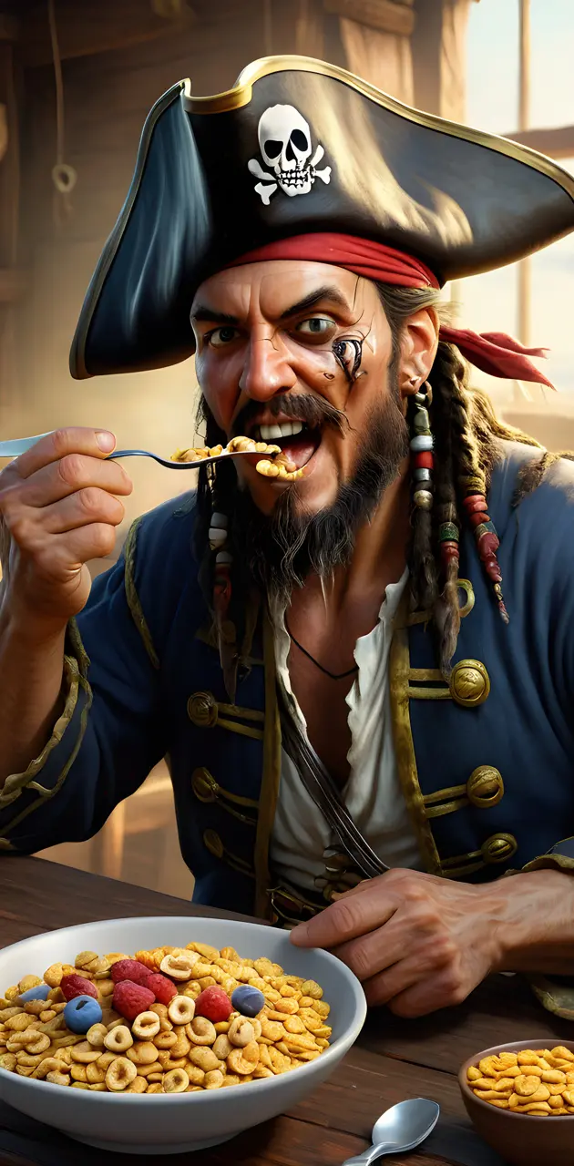 Pirat eating cereal