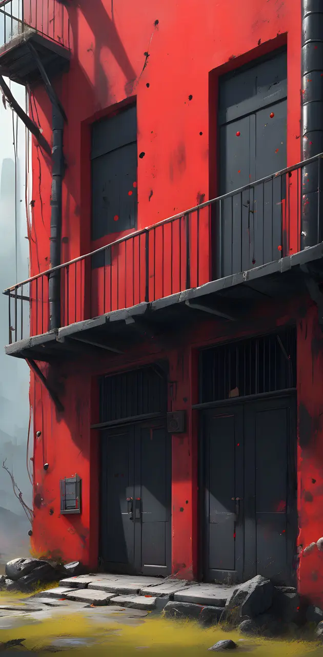 a red building with a staircase