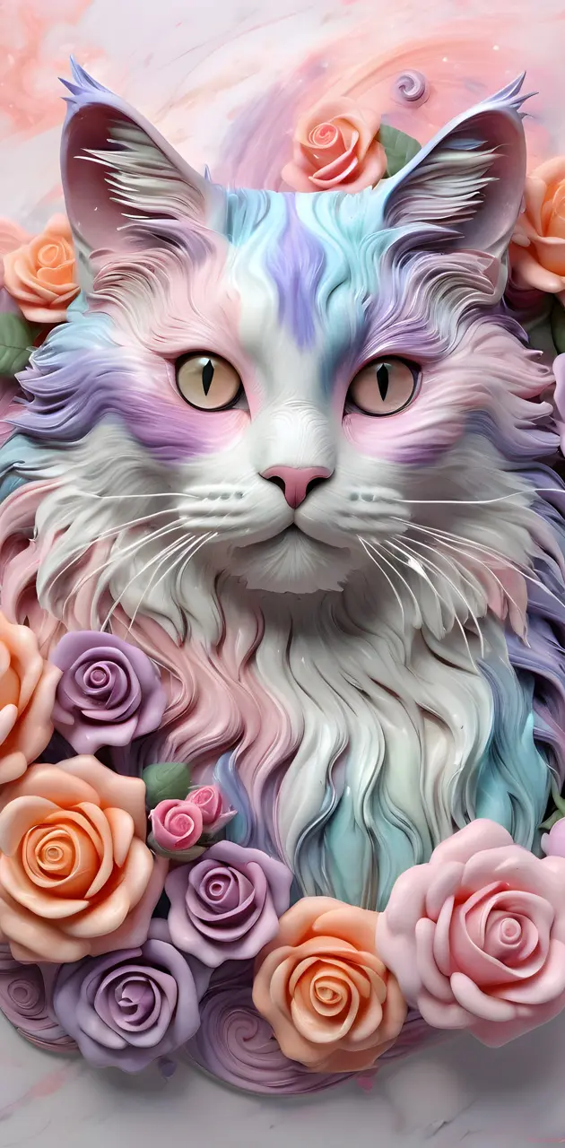 a cat with flowers
