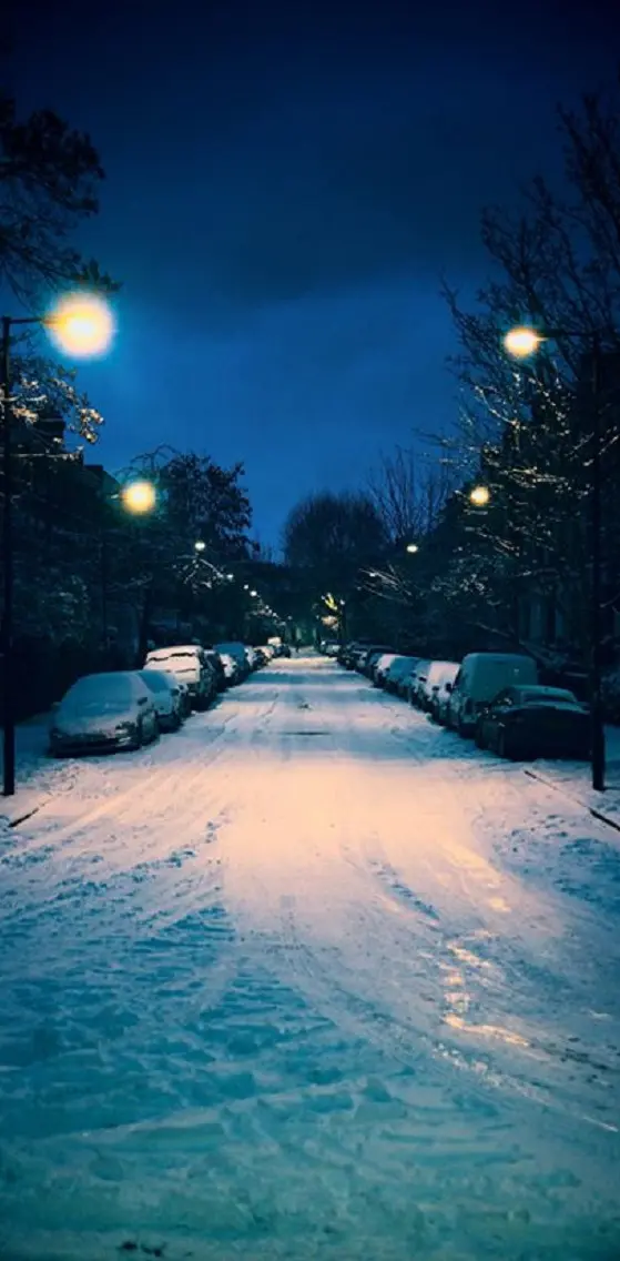 snow street night