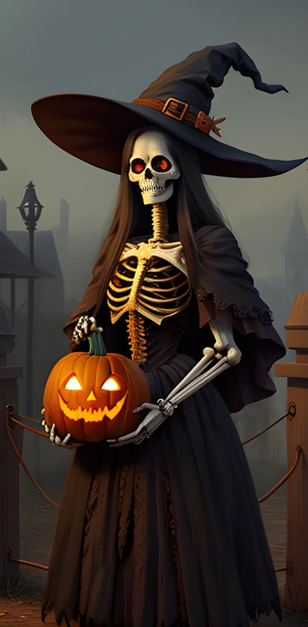 Halloween Skeleton Witch Big Hat Jack-O'-Lantern Cozy