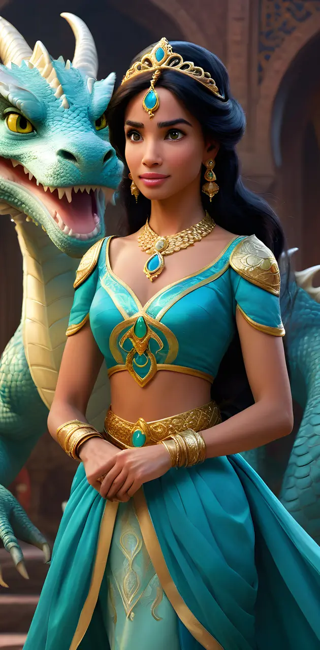 Princess Jasmine with her dragon.