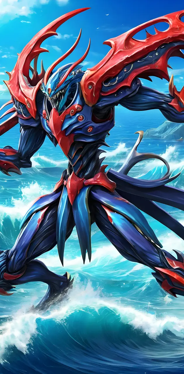 Gundam red blue monster ocean dramatic