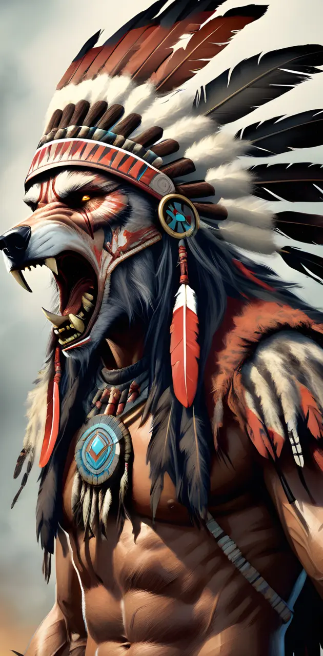 Native Warrior Wolf