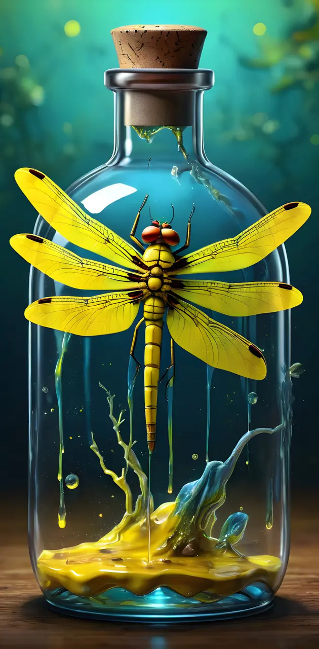 a glass jar with a yellow dragonfly