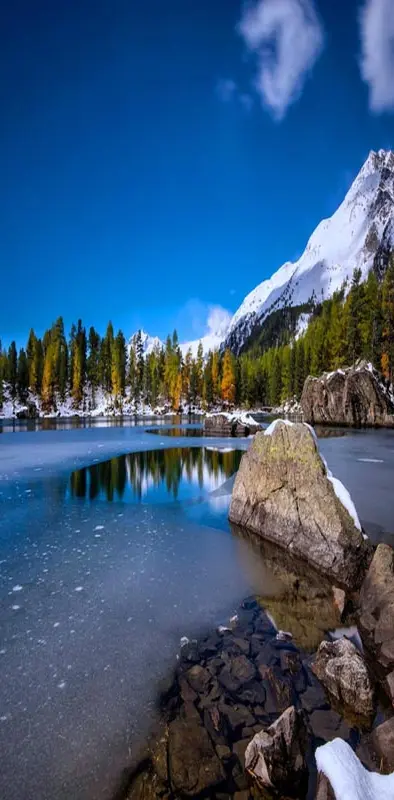 Snow lakes rocks